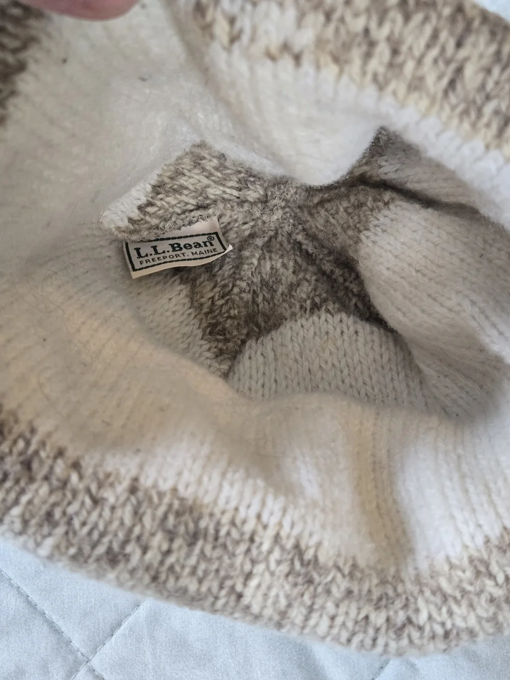 L.L. Bean Cream and Beige Marled Knit Beanie